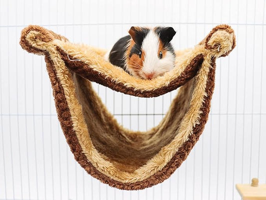 Fleece Winter Warm Rat Hammock, Double Layer Hanging Birds Nest Bed Tent with Warm Fleece, Bird Cage Stand Perch, Sleep Bed Cage Accessories for Rat, Guinea Pig, Chinchilla (Brown)