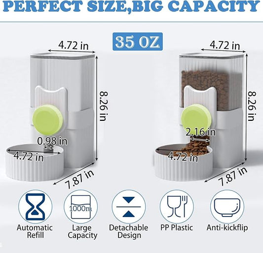 kathson Rabbit Gravity Auto Feeder Set 35oz Hanging Automatic Food Water Dispenser Cage Automatic Feeder Set for Rabbit Chinchilla Guinea Pig Hedgehog Ferret Kitty Puppy (Green)