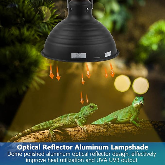8.5 Inch Reptile Light Fixture Dome Heat Lamp Fixture UVB Heat Basking Lamp Fixture for Amphibian Reptile Terrariums,E26 Base