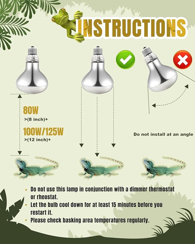 Heat Lamp Bulbs, 80 Watt Reptile Heat Bulb, Full Spectrum UVA UVB Light Bulb, Natural Daylight, Basking Spot, Sun Light for Reptile and Amphibian 1 Pack