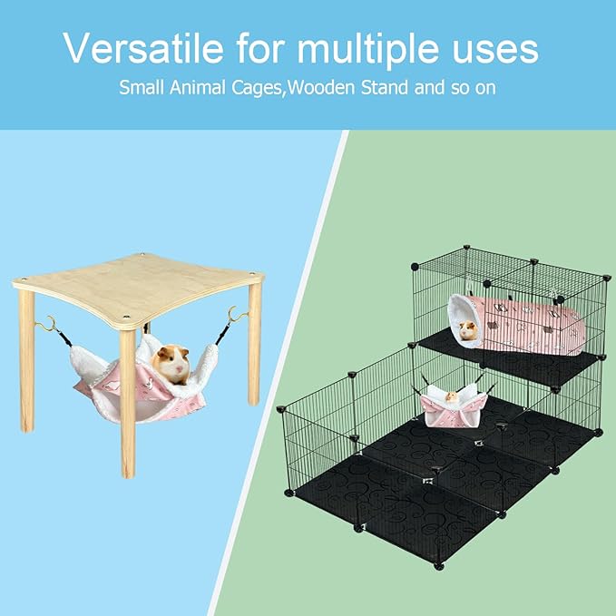 LUCKITTY Small Pet Hammock & Tunnel Set for Ferrets, Guinea Pigs, Rats - Plush Hideout Bed & Cage Toy, 2-Pack, Pink Guinea Pig Print