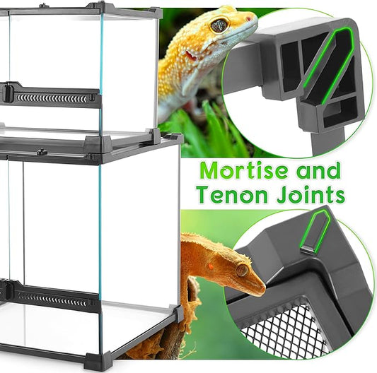 Mini Reptile Glass Terrarium 12"x12"x12" Durable Reptile Habitat Tank with Heat Resistant Aluminum Alloy Frame, Double Swinging Doors with no Jam by Sand and Other Debris