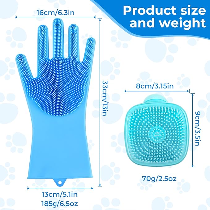 2PCS Dog Washing Gloves and Dog Shampoo Brush, Dog Bath Brush That can add Dog Shampoo, Dog Bath Supplies Dog and Cat Bath Set