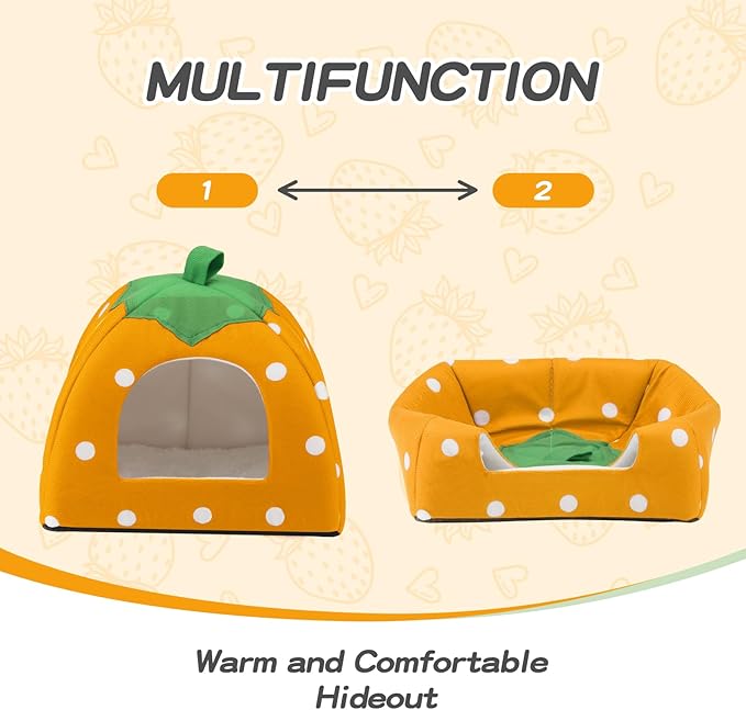 Guinea Pig Hideout for Small Animals(Guinea Pig Bed with Warm Fleece, Washable Pet Cushions, Winter Sleeping Warmth)