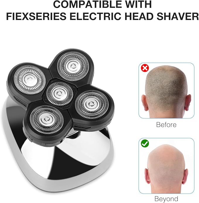 Universal 5 Blades Shaver Replacement Heads Compatible with Freebird SHPAVVER Wyklaus freedom Head Shaver, Compatible with Most Major Brands, with Easy Clean Brush Blade Cover