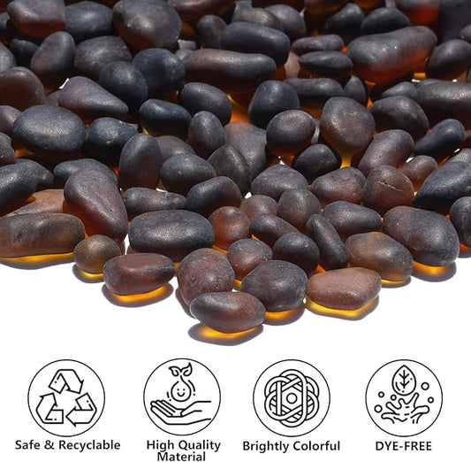 Sea Glass Stones - 0.9LB Brown Frosted Glass Pebbles Gemstones - Perfect for Aquarium Rocks, Fish Tank Gravel, Vase Fillers, DIY Crafts, and Home Decor