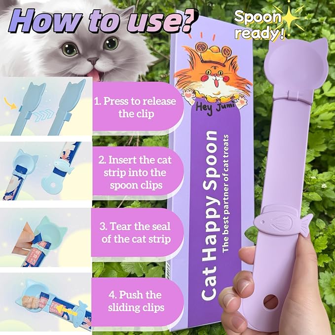 2 Pack Cat Treat Squeeze Spoon, Lickable Dispenser for Wet Food & Puree, Multi-Function Feeding Tool with Ergonomic Design, Easy to Clean (Pink&Purple/Blue&Purple)