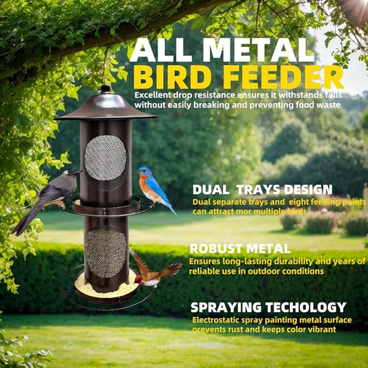 Dual-Tier Bird Feeders for Outdoor Hanging Wild Bird Feeder, Large Bird Feeder, Weather and Water Resistant Metal Bird Feeders, Outside and Garden Decoration (Double-Tier)