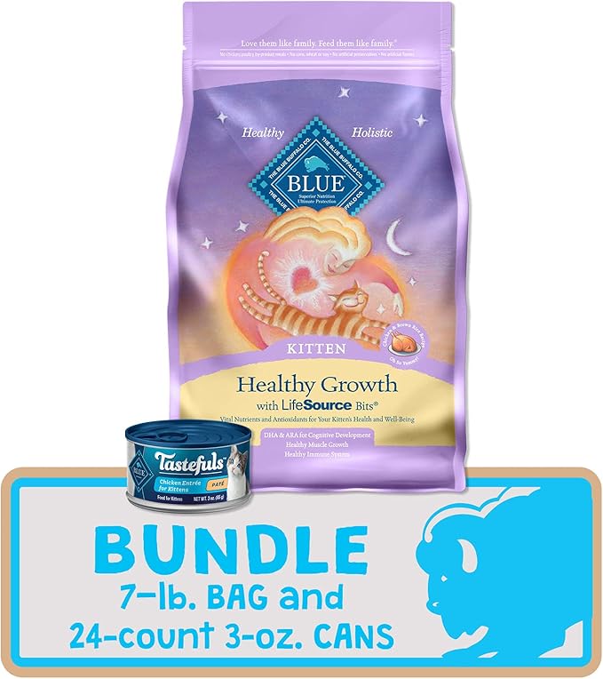 Blue Buffalo Tastefuls Natural Kitten Food Bundle, Dry Cat Food and Wet Cat Food, Chicken (7-lb Dry Food + 3oz cans 24 ct)