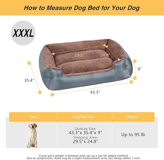 Extra Large Dog Bed, Orthopedic Dog Beds with Sides, Washable Rectangle Soft Calming Pet Bed with Nonskid Bottom, Grey