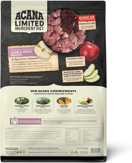 ACANA Singles Limited Ingredient Grain Free High Protein Dry Dog Food Lamb & Apple Recipe 4.5lb Bag