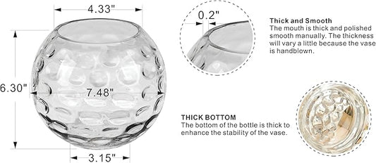 7.5" Dia Handmade Sturdy Dimpled Bubble Glass Vases, Bubble Planter Terrarium, Bud Vase, Fish Bowl Hurricane, Globe Flower Vase, Hurricane Candle Holder (7.5"x6.3", Bowl)