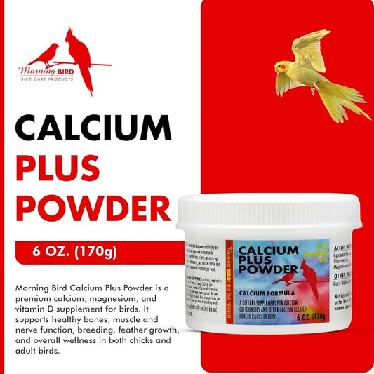 Morning Bird Calcium Plus Powder for Birds 6 oz – Calcium Carbonate Powder with Magnesium Glycinate & Vitamin D – Bone Strength & Immune Support Supplement – Calcium Formula for All Bird Sizes