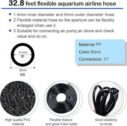 32.8 feet Aquarium Airline tubing Hose 10 air Stone for Fish Tank 10 Aquarium one Way air Check Value for Fish Tank 10 Aquarium Suction Cups 5 Each Aquarium air Controller and I T Hose connectors
