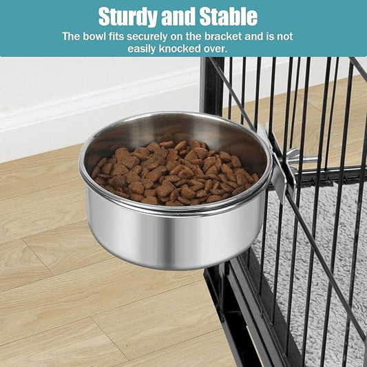 Dog Bowl Stainless Steel Pet Hanging Food Water Bowl Cage Feeding Cup Feeder for Dogs Cats Rabbits Birds Small Animal (Medium)