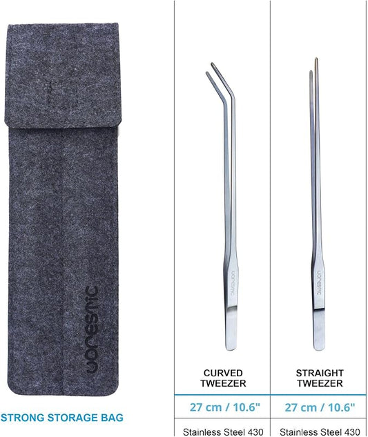 2 Pcs 10.6 Inches Heavy Duty Reptile Feeding Tongs, Long Aquarium Tweezers, Straight and Curved Long Tweezers for Aquarium and Terrarium