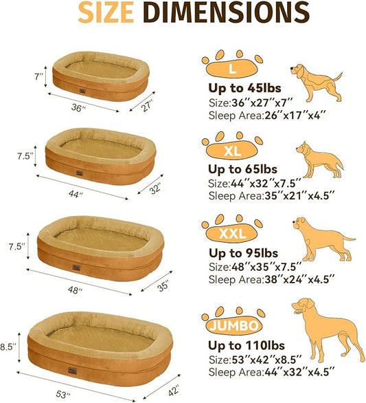 Orthopedic Waterproof Large Dog Bed: Memory Foam Washable Dog Bed with Bolsters - XXL Orthopedic Removable Cover for Medium Large Sized Pet - Non-Slip Bottom - Orange