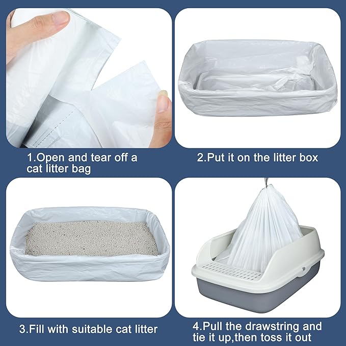 80 Pack Self-Cleaning Cat Litter Box Liners Replacement Kitty Waste Bags Drawstring Waste Bags for Automatic Self-Cleaning Cat Litter Box