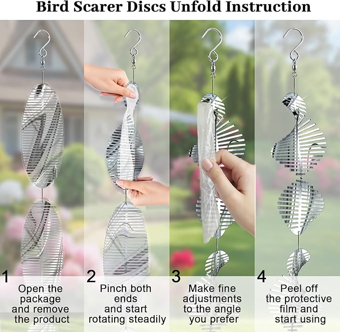 Bird Deterren for Outside Patio, High Reflective Fishbone Bird Scare Devices Wind Spinners Outdoor Decor, 3D Mirror Bird Reflectors to Keep Swallows Sparrow Away Garden Porch Pool Windows