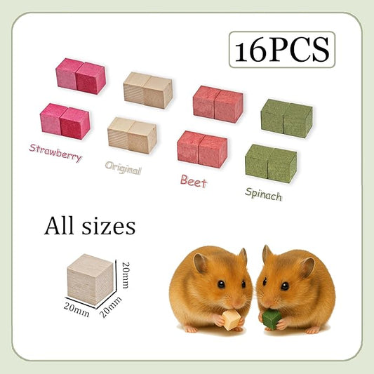 16 PCS Fruity Balsa Wood Chew Animal Toy for Rabbits Natural Chew Blocks for Hamster Chinchilla Guinea Pig,Molar Treats Snack for Small Animals Teeth Care (20x20x20mm)