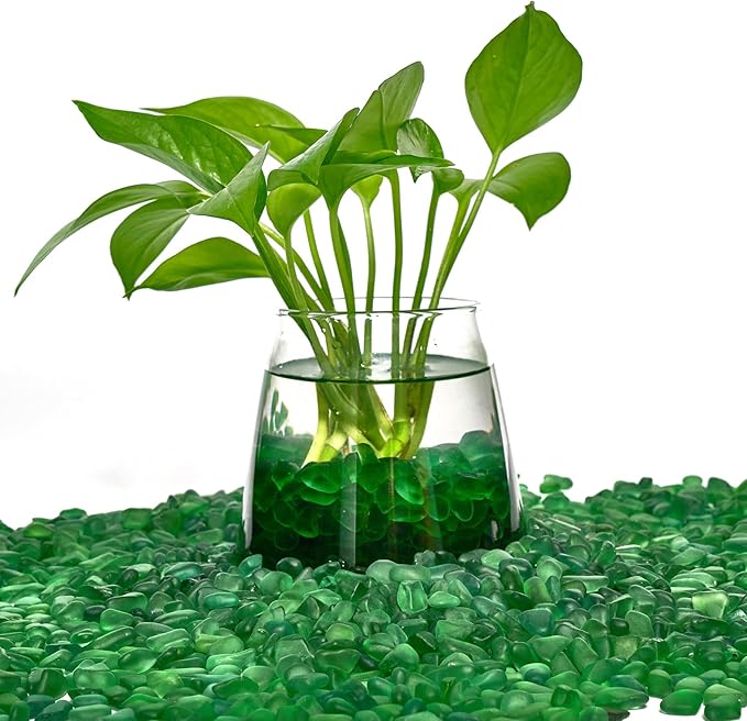 QEQEKAKA Sea Glass Stones for Crafts About 1LB (405g/14.28oz) Green Glass Pebbles Gemstones Bulk for Aquarium Rocks Fish Tank Gravel Green Filler for Vases Centerpieces