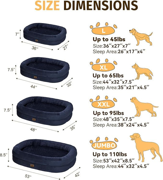 Orthopedic Waterproof Large Dog Bed: Memory Foam Washable Dog Bed with Bolsters - XXL Orthopedic Removable Cover for Medium Large Sized Pet - Non-Slip Bottom - Navy