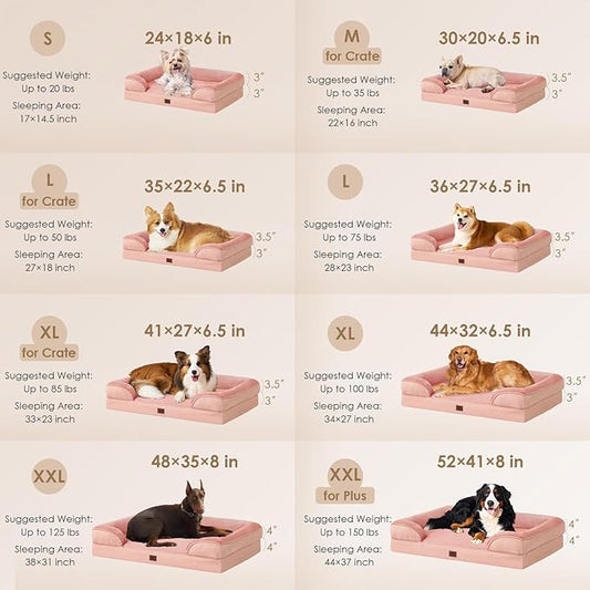 EHEYCIGA Orthopedic Dog Beds for Extra Large Dogs, Waterproof Memory Foam XXL Dog Bed with Sides, Non-Slip Bottom and Egg-Crate Foam Big Pet Couch Bed with Washable Removable Cover, Dusty Pink