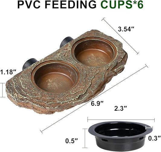 OIIBO Magnetic Reptile Feeder Ledge, Crested Gecko Feeding Ledge with 6PCS Food Cups Reptile Food Dish Water Bowl Tank Accessories for Bearded Dragon Chameleon Lizard Snake