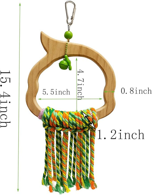 Bird Swing for Parrots – Extra Strong Natural Wood and Rope Hanging Toy for Medium-Sized and Small Birds,Cage Perch Accessory for Macaws,Cockatoos,Parakeets,African Greys,Conures