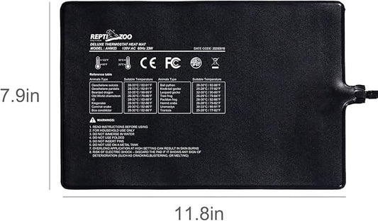 REPTI ZOO Upgrade Reptile Heat Mat with Thermostat - 8 x 12 Inch Reptile Heating Pad with Temperature Control for 30-40 gal Tank Reptiles Amphibians Hermit Crab Snake Lizard