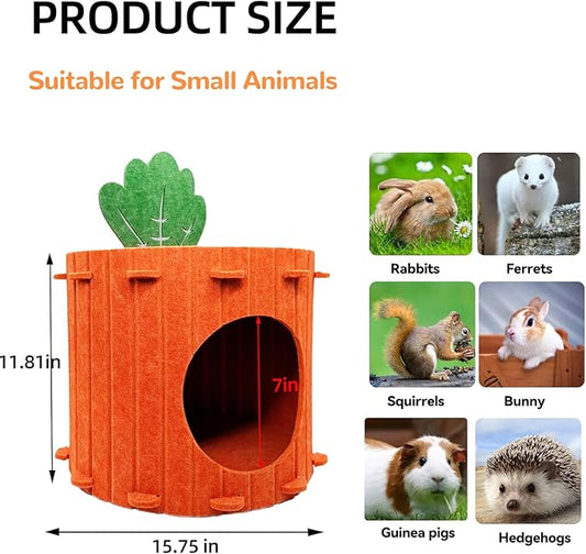 Rabbit Hideout,Felt Cloth Bunny Bed,Carrot Theme Guinea Pig Beds,Small Animal Hideaway House,Rabbits Hiding Hut for Ferret Chinchilla Hedgehog