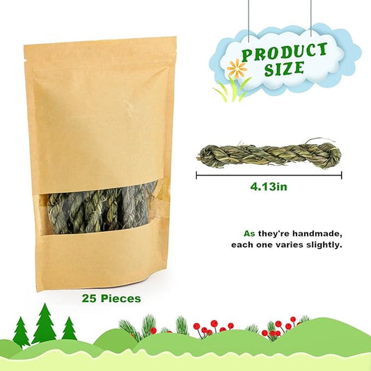 25pcs Rabbit Timothy Hay Toy for Bunny Small Animal Treats Natural Grass Stick Chew Toys Snacks Molar Teeth Grinding for Guinea Pigs Chinchillas Hamsters