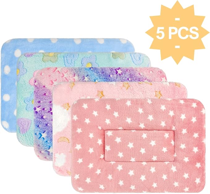 5PCS Guinea Pig Bed Soft Rabbit Bedding Cage Liner Warm Bunny Mats Pee Pads Fleece Blanket Plush Hamster Sleep Beds Ferret Squirrel Hedgehog Rat