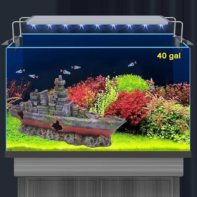 Aquarium Shipwreck Sunken Pirate Ship, Submarine Fish Tank Decorations Resin Battleship for Betta Extra Large XL for 55-75 Gallon Tank