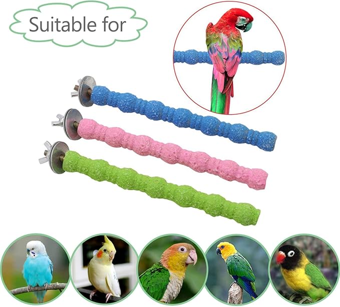 kathson Bird Perch Parrot Stand Cage Accessories Natural Wooden Stick Paw Grinding Rough-surfaced Chew Toy for Cockatiels,Cockatoo,Lorikeet,Conure,Parakeet 5 Pack (Random Color,6.29inch)