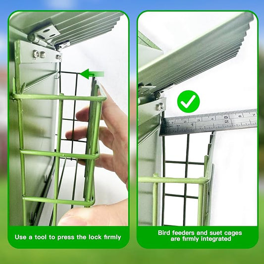 Bird Feeders for Outdoors, Metal Bird Feeder with Double Suet Cage Weatherproof Metal Roof, 2 in 1 Mixed Seeds Suet Feeder, 4Lbs Large Capacity, Great for Finch、Cardinal、Chickadee(Green)