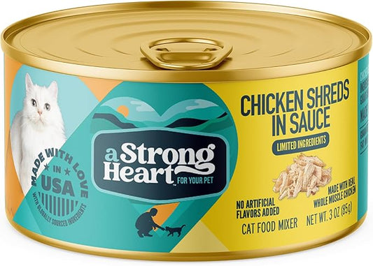 A Strong Heart Canned Wet Cat Food, Chicken Shreds in Sauce -3 oz Cans (Pack of 24), Made in The USA with Real Chicken