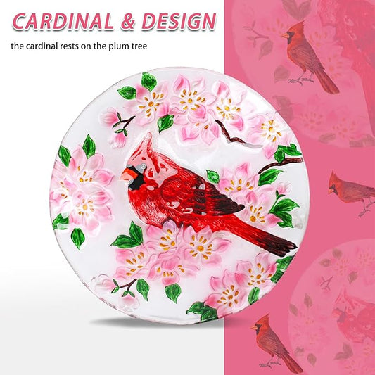 MUMTOP Glass Bird Baths for Outdoors-Outdoor Bird Bath Bowl- Cardinal and Flower Birdbaths Yard Stake, Bird Feeders for Outside, Garden, Patio, Lawn Decor