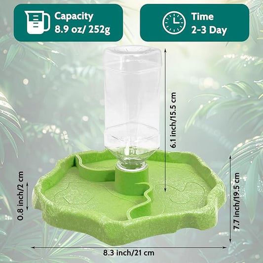 Tfwadmx 9oz 2-in-1 Reptile Water Bottle Turtle Automatic Feeders Waterer Food and Water Bowl pet Dispenser Bottle Feeding Dish for Lizard Chameleon(Green)