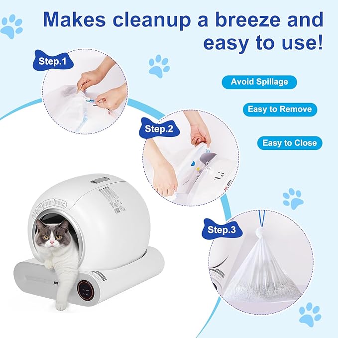 Cat Litter Bags 100 Pack, Thickened cat litter box liners, Leakproof Poop Bags & Waste Bags - Ultimate Odor Control and Leakproof Design,5 Rolls Drawstring Trash Bags for Automatic Litte(18x20inches)