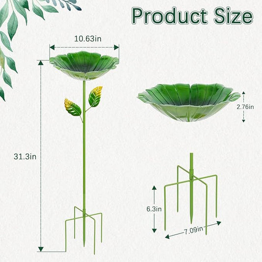 2 Pack Bird Bath for Outside, 31.3" H Metal Birdbaths, 10.63" Dia Garden Flower Bird Water Bowl, Freestanding Hummingbird Bath for Outdoors Garden Patio Yard Decor (Red,Green)