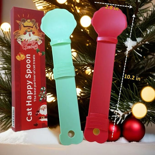 2pcs Cat Strip Feeder Spoon, Happy Spoon for Cats, Cat Lickable Squeezable Creamy Treat, Cat Wet Treats Dispense Spoon, Cat Treat Spoon Squeeze, (Red&Green)