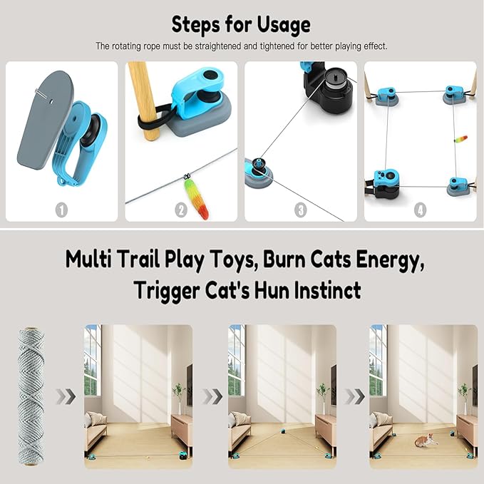 AsFrost Upgraded Interactive Cat Toy for Indoor Cats, Auto/Manual Control DIY Cat Feather Mouse Toy Treadmill for Bored Kitten Puppy Play Chase Run Exercise Hunting Mental Stimulation-Sky Blue