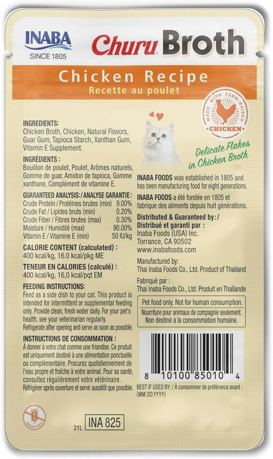 INABA Churu Broth for Cats, Side Dish Pouch, 1.4 Ounces per Pouch, 12 Pouches, Chicken Recipe