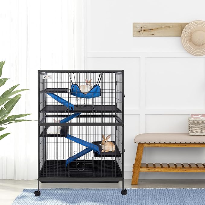 Polar Aurora Metal Small Animal Cage 5 Tiers Homes for Pets Removable Ferret Cage with Lockable Wheels, 50" H Deluxe Chinchilla Cage with Hammock and Removable Tray
