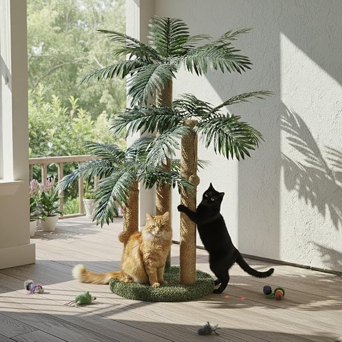 31.5Inch Cat Scratching Post,Cat Scratcher Tree with 3 Scratching Poles & 2 Interactive Dangling Balls,Cats Scratching Posts for Indoor Kitten & Adult Cats