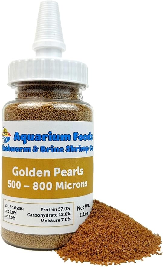 Aquatic Foods Inc. Small Fry Food Micro 500-800 Golden Pearls Baby Fish Food for Newborn & Juvenile Freshwaters, Marines, Corals, Anemones, Baby Koi and Pond Fish…2.1oz Squeeze Bottle