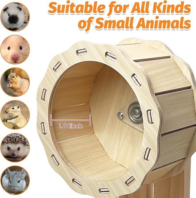 kathson Wooden Hamster Exercise Wheel 4.7 in Silent Spinning Running Wheels with Stand for Hamsters, Gerbils, Mice and Other Small Pets