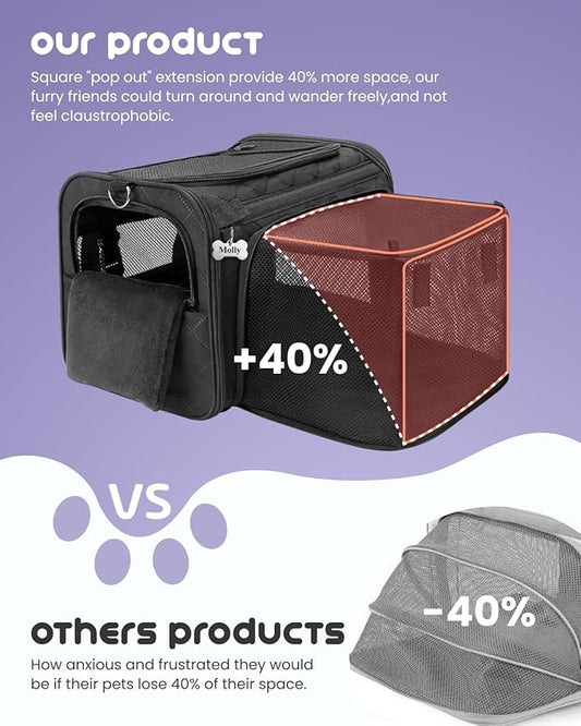 MIDOG Cat Carrier Soft for Small to Medium-Sized Cats,Up to 25 Lbs,TSA Airline Approved Soft Sided Pet Carrier,Collapsible Travel Cat Carry Bag(Black,20 inch x 13 inch x 13 inch)