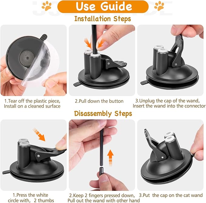 Cat Toys Wand, Interactive Cat Toy with Super Suction Cup Sticky Detachable 12 PCS Feather Replacements 2 Wands Cat Spring Feather Toys for Indoor Cats Kitten Toys (8 Toys Double Headed)